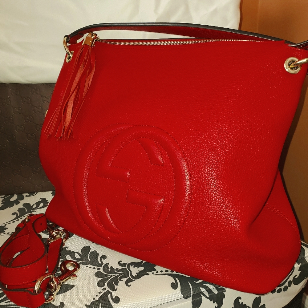 Gucci Red Leather Shoulder Bag, Large